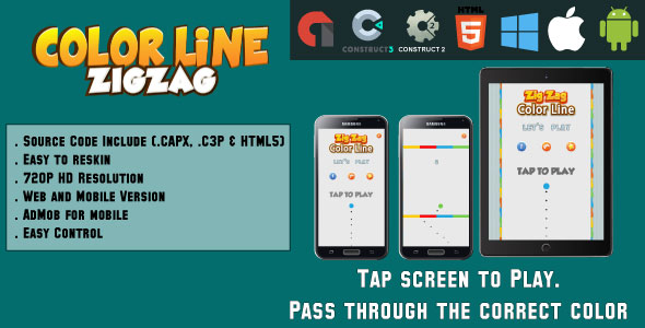Color Line ZigZag - HTML5 Game - Web & Mobile + AdMob (CAPX, C3p and HTML5)