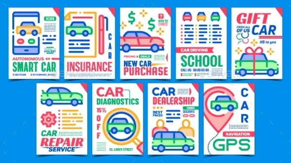 Car Dealership Advertising Posters Set Vector