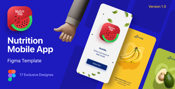 NutriMe | Online Nutrition Info Mobile App and Landing Page Figma Template