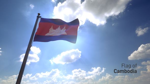 Cambodia Flag on a Flagpole V4