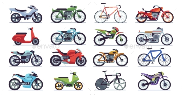 Motorcycle and Scooter Set. Bikes and Choppers