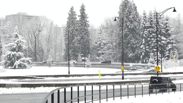 Winter Highway Interchange at Snowfall alt