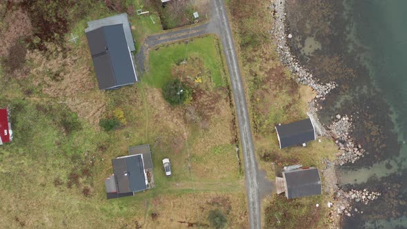 Drone Over Fishing Village And Road By Fjord