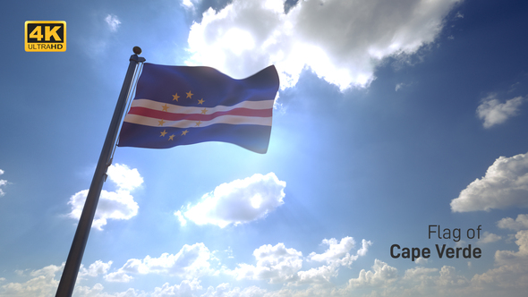 Cape Verde Flag on a Flagpole V4 - 4K