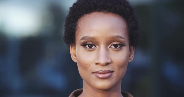 Head Shot of Young Ethnic American Woman Student with Short Haircut Fashionable Hairstyle, Curvy