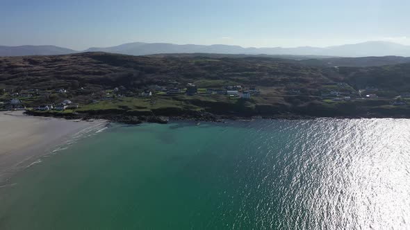 Aerial View of the Awarded Narin Beach By Portnoo and Inishkeel Island in County Donegal Ireland