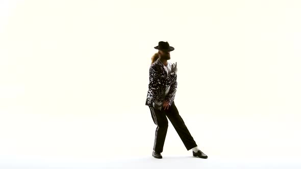 Young Stylish Teenager Is Showing Dance Moves Like Michael Jackson. Isolated Over White Background