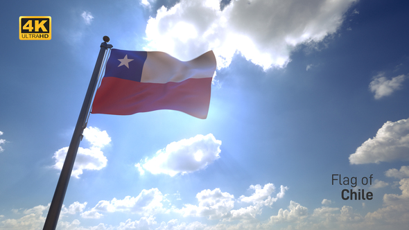 Chile Flag on a Flagpole V4 - 4K