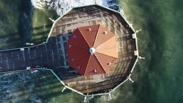 Drone view of Manhattan Beach, California rotating overhead.