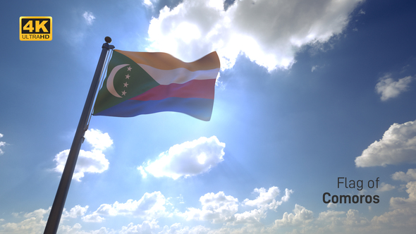 Comoros Flag on a Flagpole V4 - 4K