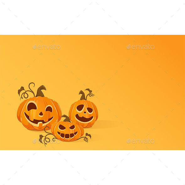 Three Halloween Pumpkins on Orange Background