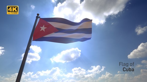 Cuba Flag on a Flagpole V4 - 4K