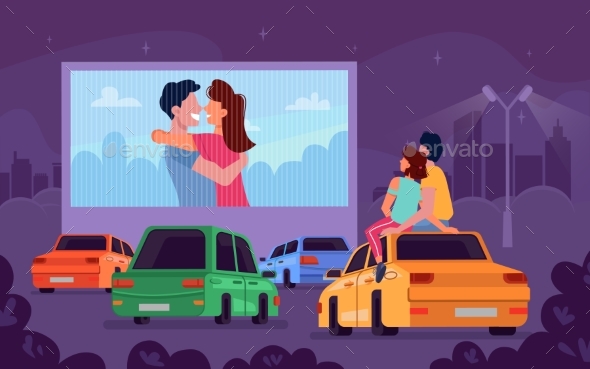 Car Cinema Romantic Movie Theater, Couple Embrace
