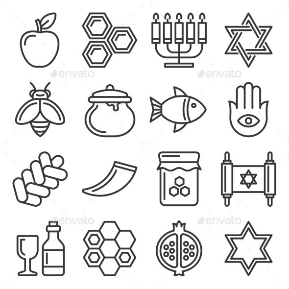 Rosh Hashanah Icons Jewish New Year Set