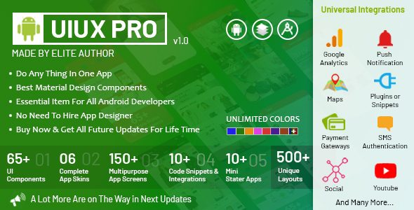 Uiux Pro - Android Material Design Ui Components, App Screens, Code Snippets, App Skins &Amp; Mini Apps