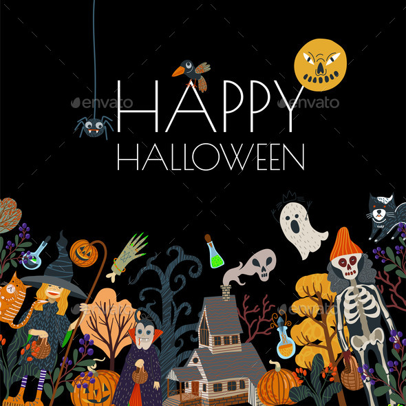 Halloween Banner or Card with Scary Elements
