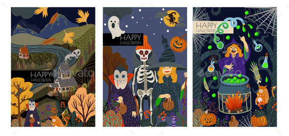 Set of Halloween Banner or Card