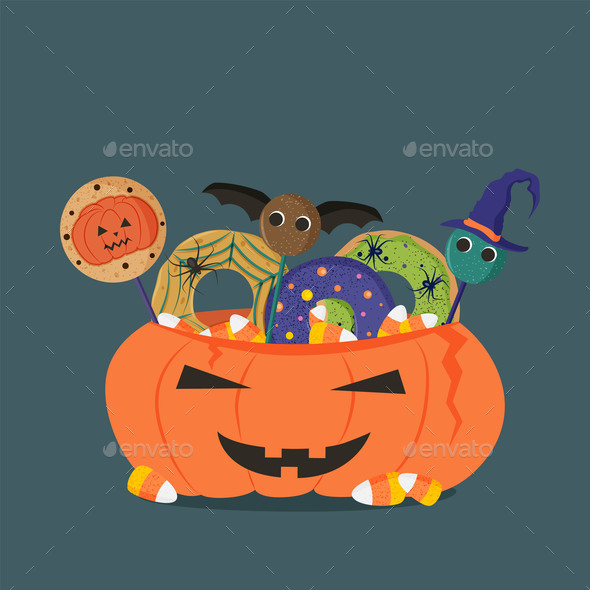 Halloween Pumpkin Basket with Donuts and Sweets