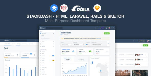 StackDash -  HTML, Laravel & Rails Dashboard Template