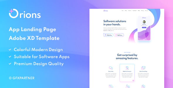 Orions – App Landing Page Adobe XD Template