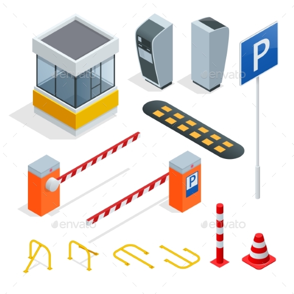 Isometric Parking Isometric Elements Set . Icons