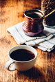 Cup of black coffee on wooden table - PhotoDune Item for Sale