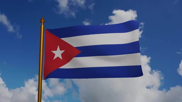 National flag of Cuba waving with flagpole and blue sky timelapse