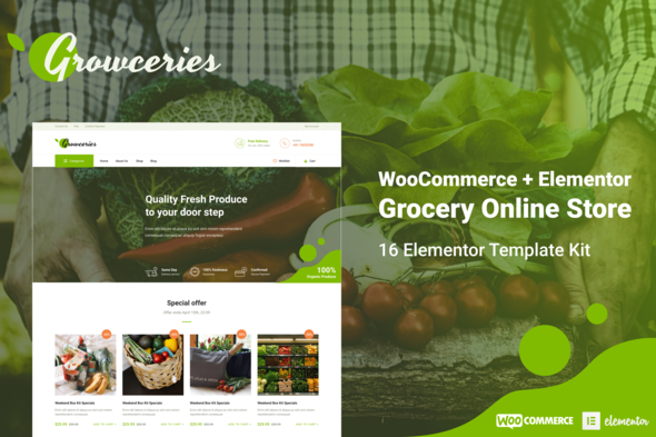 Growceries - Food & Grocery Store Elementor Template Kit