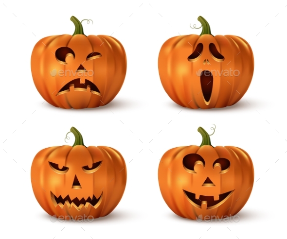 Halloween Pumpkins Set Isolated on White