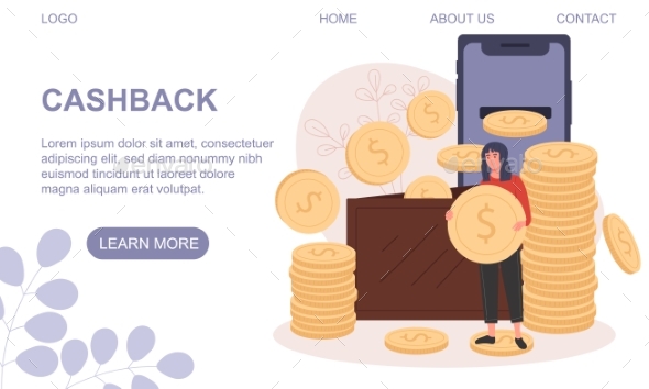Cashback Web Page Template with Gold Coins