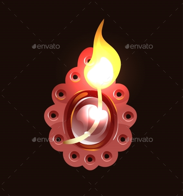 Burning Wick in Clay Indian Diya Diwali Holiday