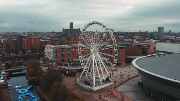 Aerial View of the Liverpool Wheel and Echo Arena in Liverpool England UK