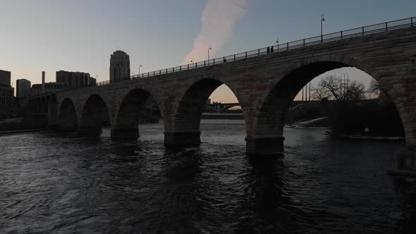 Stone arch bridge Minneapolis Minnesota, view from the Mississippi river