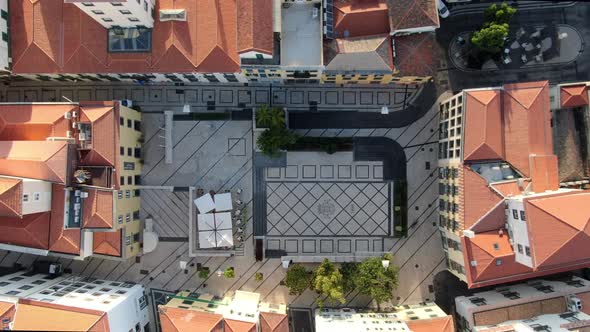 Aerial view of Praca Amerala (Yellow Square) in Funchal, Madeira, Portugal