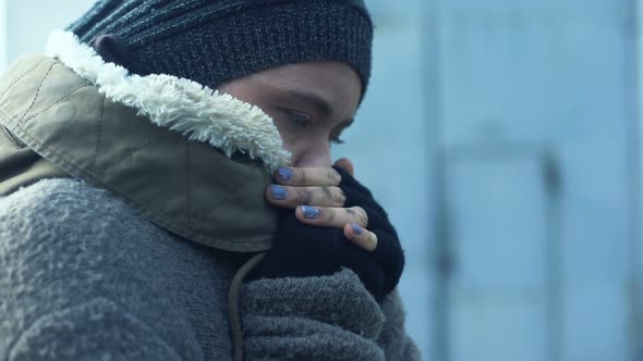 Poor Woman in Dirty Clothes Feeling Cold, Homeless Lifestyle, Hopelessness