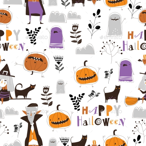 Seamless Pattern with Halloween Characters