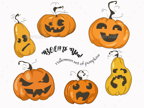 Halloween Set of Six Pumpkins