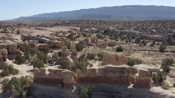 Drone shot through Devils Garden in the Grand Staircase Escalante national monument