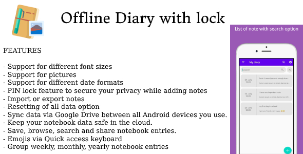 Offline diary with lock android full app code with facebook ads integration