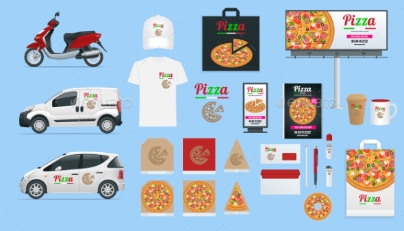 Big Set Icons of Pizzeria Cafe or Restaurant