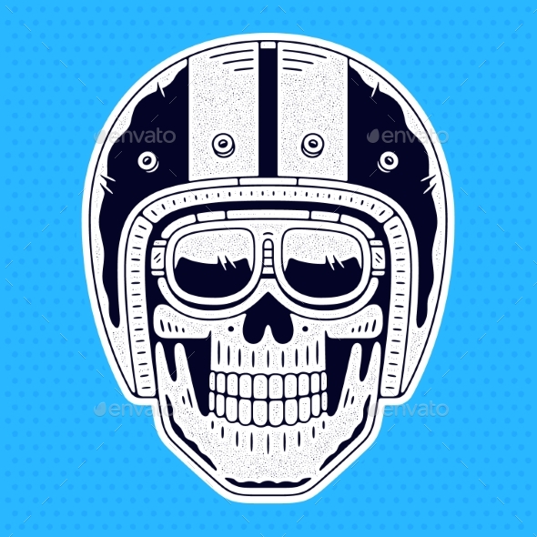Retro Grunge Skull in Moto Helmet Vintage Emblem