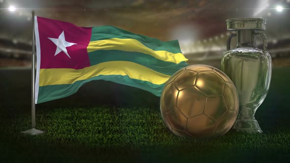 Togo Flag With Football And Cup Background Loop 4K