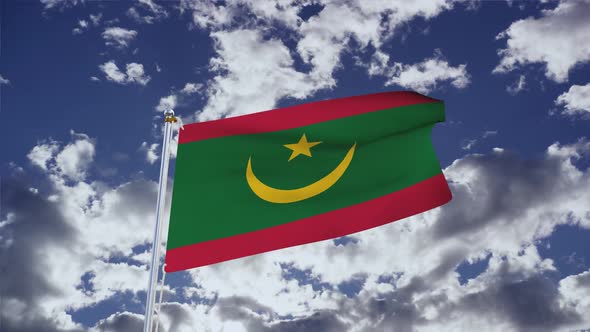 Mauritania Flag With Sky 4k