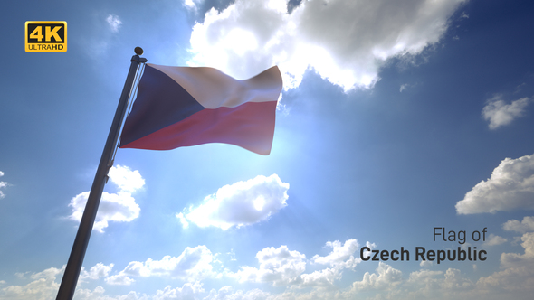 Czech Republic Flag on a Flagpole V4 - 4K