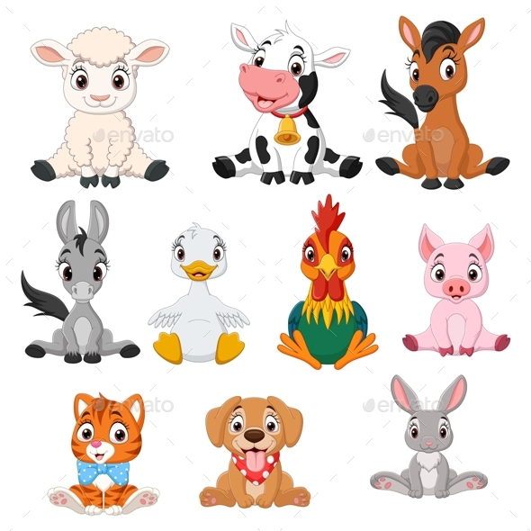 Cartoon Baby Farm Animals Set