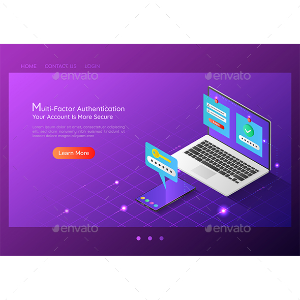 Isometric Web Banner Two Steps Verification System on Laptop and Smartphone