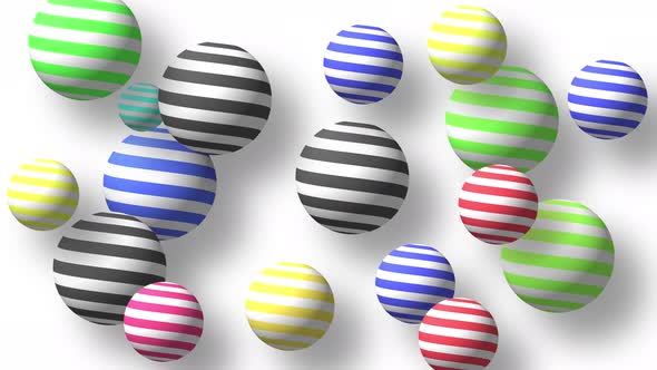 Abstract colorful background with flying or floating simple geometric forms. 3d sphere animation.