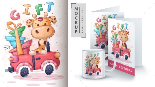 Giraffe Car - Poster and Merchandising.