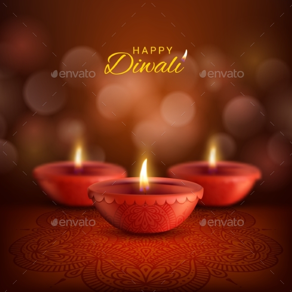 Diwali Diya Lamps of Deepavali Indian Hindu Fest