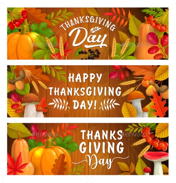 Thanksgiving Day Autumn Harvest Holiday Banners